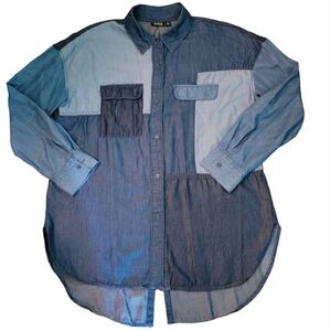 a.n.a. Cotton/Lyocel Denim Panel Oversized Shirt